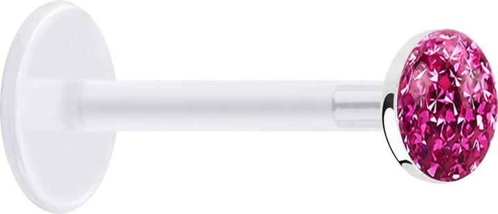 Star Piercing Micro Labret transparent mit Kristallscheibe pink Epoxy Schutzschicht (Bioflex, ohne Messing, 925 Sterlingsilber)