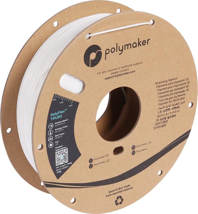 Immagine prodotto Polymaker PolyFlex TPU90 V2 - Bianco - 1,75 mm (TPU, 1.75 mm, 750 g, Bianco)