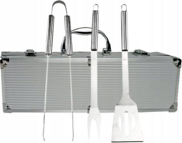 Produktbild Master 4U-Onlinehandel 3tlg Grillbesteck Set Edelstahl in Alukoffer Grillset Grillwender Grillzange Fleisch