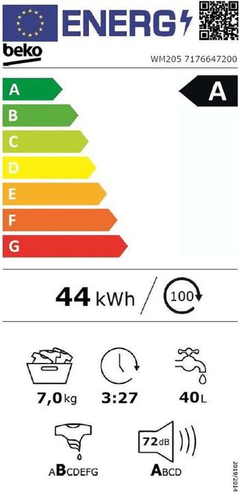Etichetta energetica Beko Lavatrice WM205 (7 kg, A sinistra)