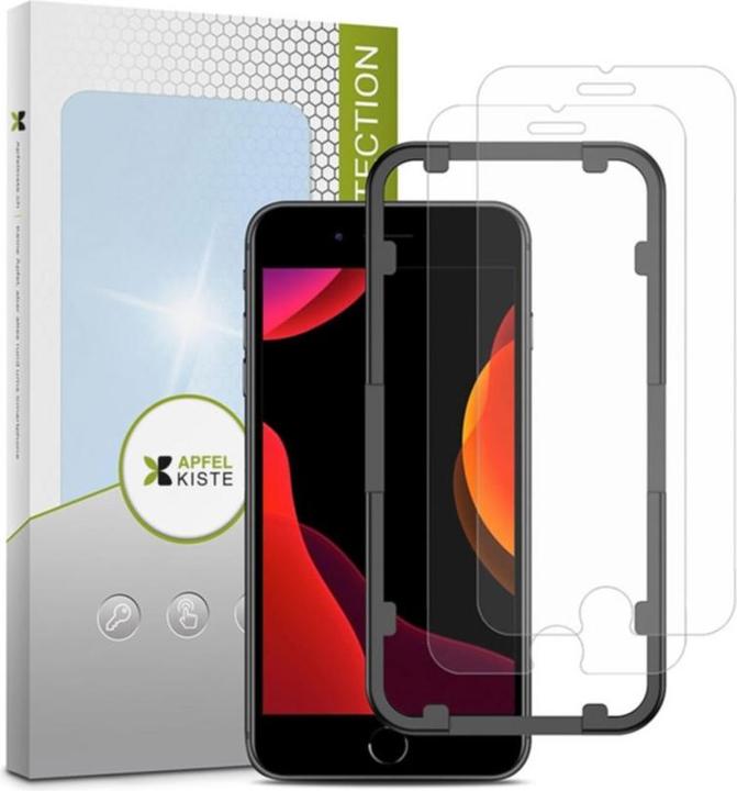 Immagine prodotto Apfelkiste - Panzer Glas Displayschutzfolie mit Montagerahmen (2er Set) (2 Pezzo/i, Apple iPhone SE, Apple iPhone 6s, Apple iPhone 8, Apple iPhone 7)