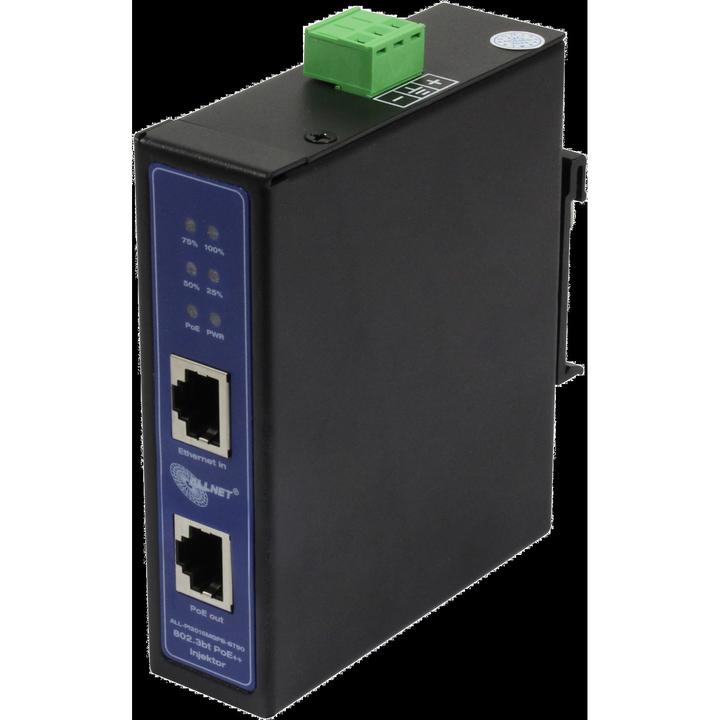 Produktbild Allnet PoE Injektor Industrial MultiGigabit • PoE BT mit Power-Booster (15,4W/30W/90W) • DIN • ALLN (802.3af (PoE), 802.3bt (PoE++), 802.3at (PoE+), 90 W)