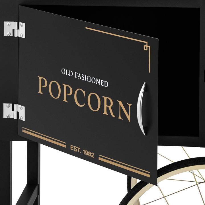 Produktbild Royal Catering Popcornwagen Wagen für Popcornmaschine Popcorntrolley 2 Bremsen schwarz & golden