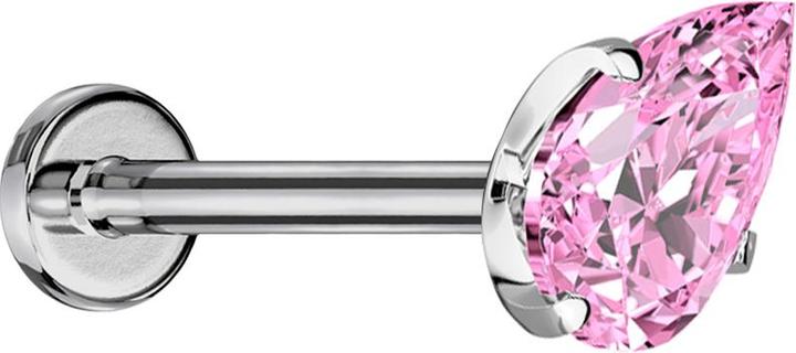 Star Piercing Micro Threadless Labret silber mit Kristalltropfen pink gefasst (ohne Messing, Titan G23)