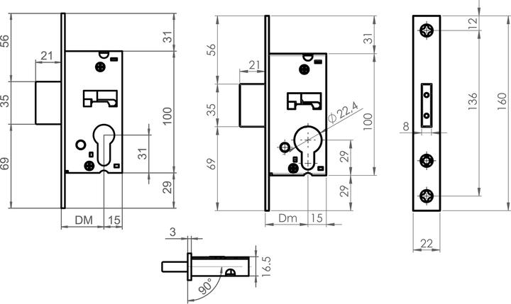 Immagine prodotto SSF Serratura catenaccio 02, RZ, Dm 30mm (Serratura a mortasa)