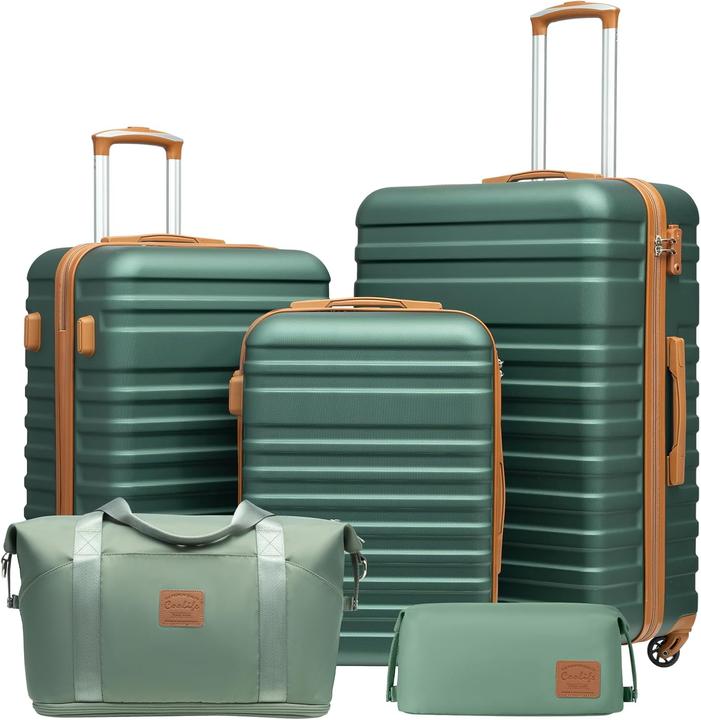 Immagine prodotto Coolife 5-teiliges Hartschalenkoffer-Set (93 l, Bagaglio a mano (fino a 50 litri), M (50 - 90l), L (90 - 115l))