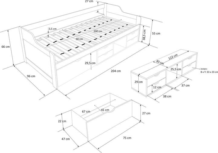 Produktbild Homestyle4u Funktionsbett für Kinder (90 x 200 cm)