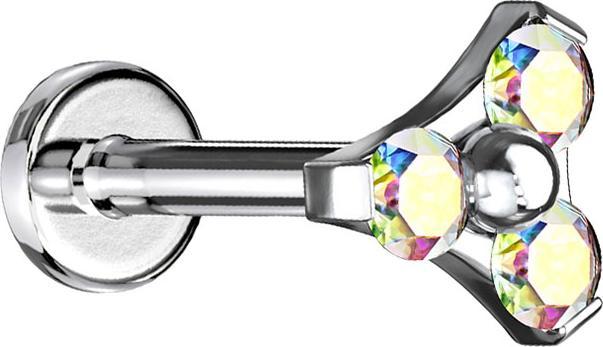Produktbild Star Piercing Micro Labret Innengewinde silber Dreieck drei Kristalle multicolor (Chirurgenstahl 316L, ohne Messing)