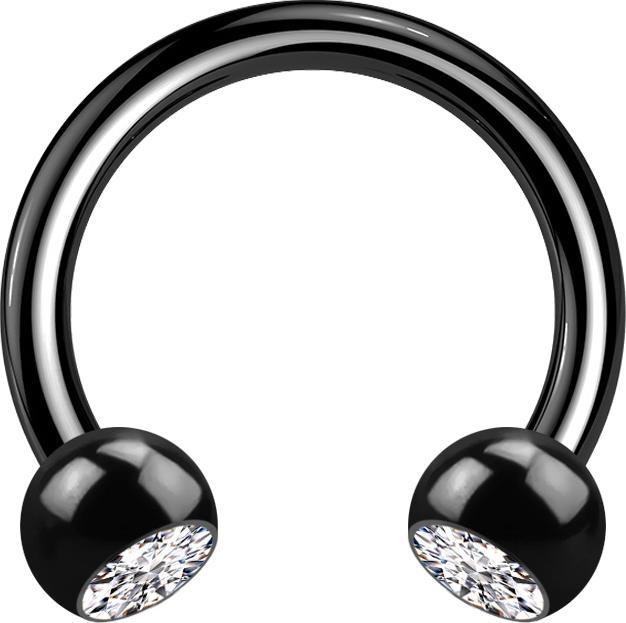 Star Piercing Circular Barbell schwarz mit zwei Kugeln Kristall silber (ohne Messing, Titan G23)