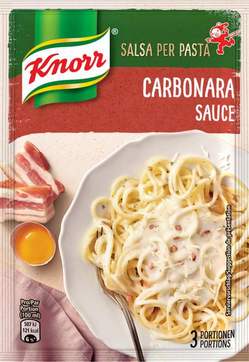 Immagine prodotto Knorr Salsa per pasta alla carbonara, delicata salsa al formaggio con cubetti di pancetta piccante, per (28 g)