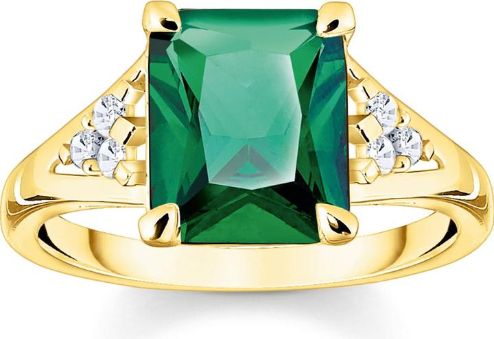 Image du produit Thomas Sabo Bague avec pierres vertes et blanches plaquées or (54, Argent 925)
