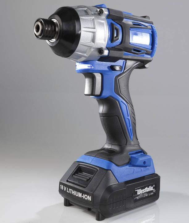Produktbild Westfalia Akku-Schlagschrauber 18 Volt Li-Ion ASS 18 BL + Schnellladegerät ASLG 18 V Li - Ion, 3,0 Ah und Akku (Akkubetrieb)