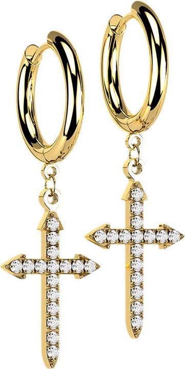 Immagine prodotto Star Piercing Orecchino placcato oro con ciondolo croce celtica e cristalli (senza ottone, Acciaio chirurgico 316L)