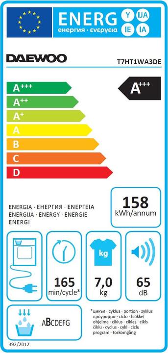 Energie-Label Daewoo T7HT1WA3DE (7 kg, Rechts)