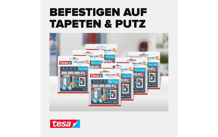 Actual product image tesa Powerstrips CLICK - Velcro adhesive pads - Hanging pictures without drilling - Small 1.8kg - 16 x 2 (20 mm)