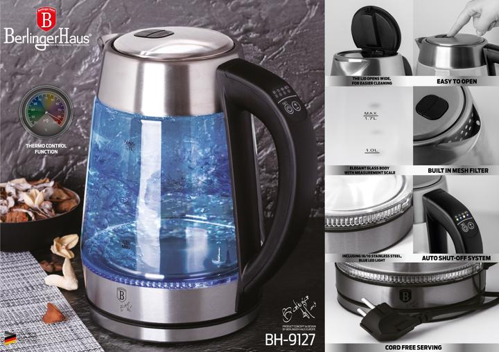 Actual product image BerlingerHaus Kettle glass 1.7L 360° swivel base chrome steel (1.70 l)