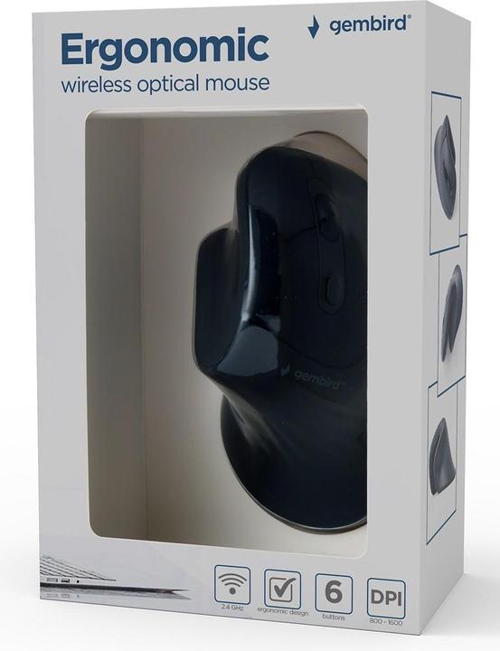Immagine prodotto Gembird Mouse ergonomico a 6 pulsanti nero (Senza fili)