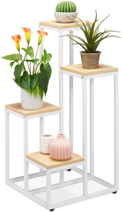 Immagine prodotto Relaxdays Supporto per piante con 4 ripiani 80 x 40 cm, Natura/Bianco