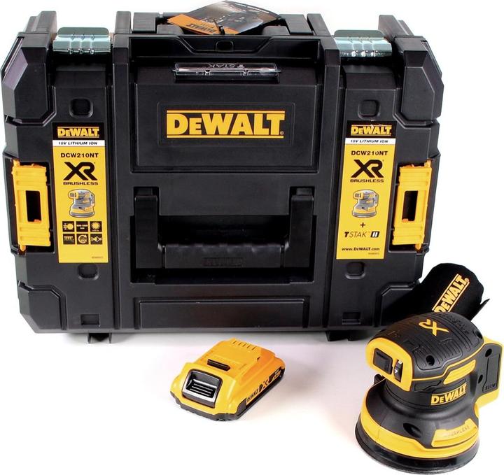 Produktbild DeWalt DCW 210 NT Akku Exzenterschleifer Brushless 18V 12.000U/min 125 mm + 1x Akku 2,0 Ah in TSTAK (Exzenterschleifer)