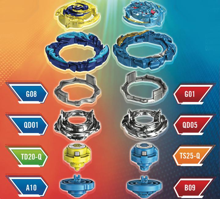 Image du produit Hasbro Beyblade Burst QuadStrike Comète Hélios H8 et Tidal Pandora Epic P8 Pack de deux toupies, cercle de