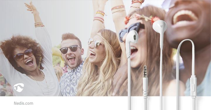 Actual product image Nedis Headphones with cable | 3.5 mm | Cable length: 1.20 m | Built-in microphone | White (Cable)