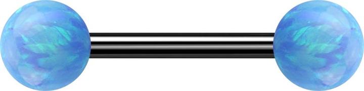 Star Piercing Barbell schwarz mit zwei Kugeln Opal hellblau (ohne Messing, Chirurgenstahl 316L)