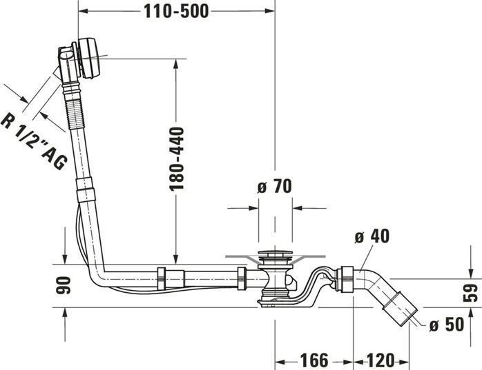 Produktbild Duravit Ab-/Überlaufgarnitur QUADROVAL mit Wanneneinlauf chrom (Überlaufgarnitur, 1/2")