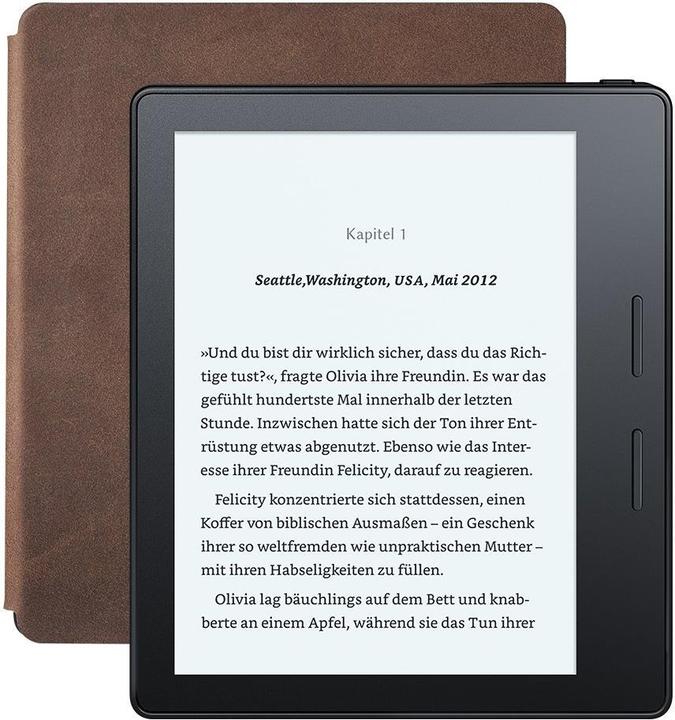 Amazon Kindle Oasis + Ladehülle aus Leder (6", 4 GB, Walnuss)