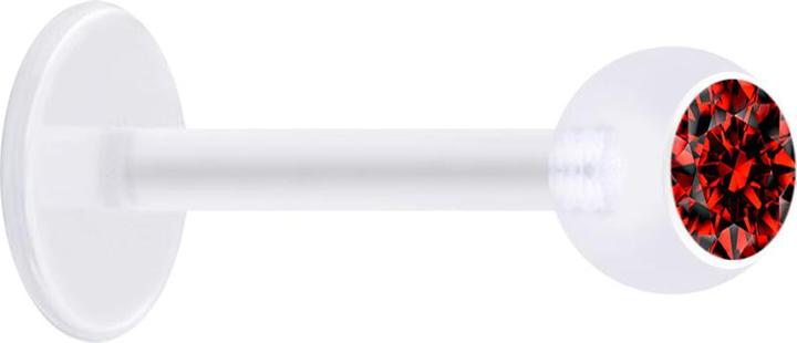 Star Piercing Micro Labret transparent mit Kugel und Kristall rot (ohne Messing, Bioflex)