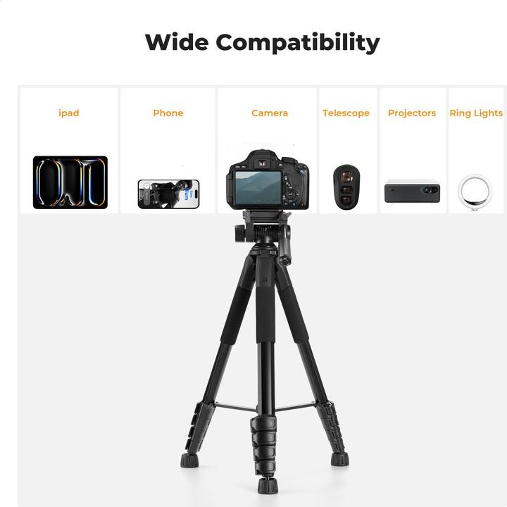 Actual product image K&F Concept S255A3+BV01 Magnesium Aluminum Alloy Tripod (Metal)