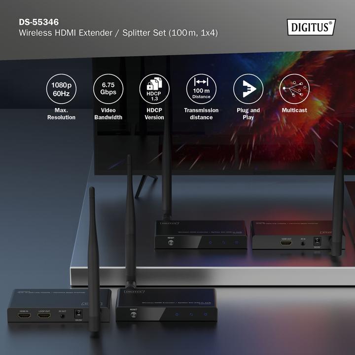 Actual product image Digitus Wireless HDMI Extender / Splitter Set (100 m, HDMI 1.4a)