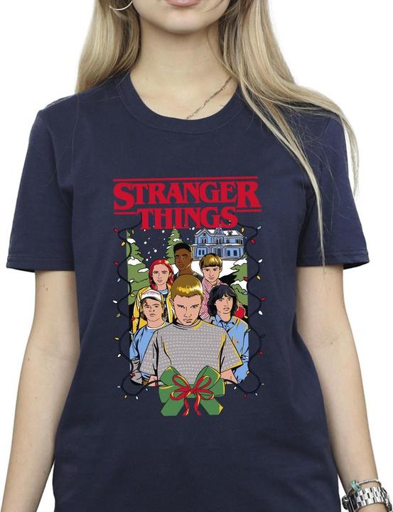Actual product image Netflix Womens/Ladies Stranger Things Christmas Poster Cotton Boyfriend T-Shirt (3XL)