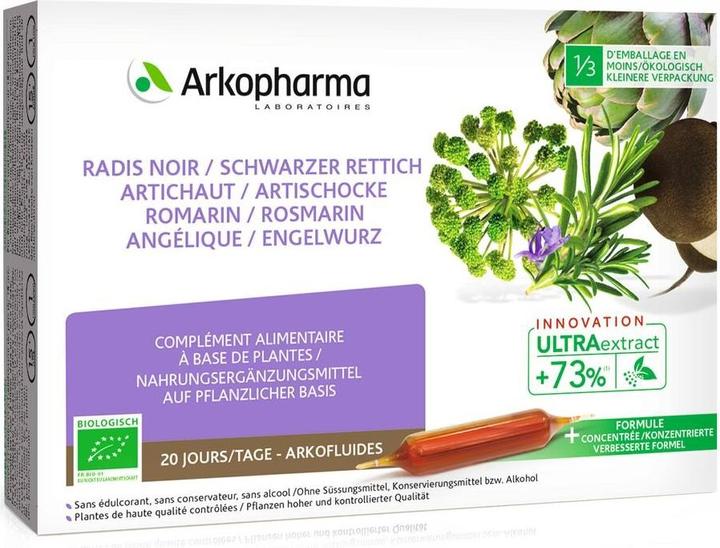 Immagine prodotto Arkopharma Arkofluide Bio Artischocke Rosmarin Schwarzer Rettich Engelwurz (20 Pezzo/i, Fiala, 365 g)