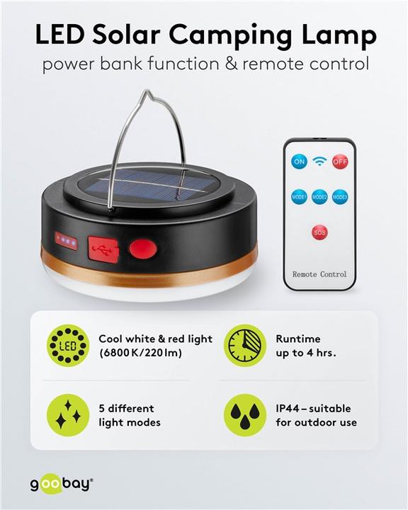 Actual product image Goobay LED solar camping lamp with rechargeable battery