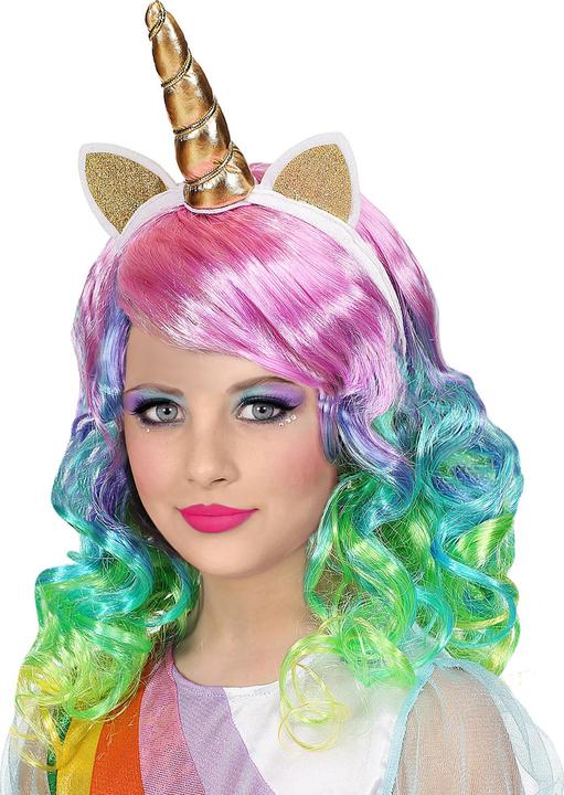 Immagine prodotto Magni Widmann 46935 - Parrucca unicorno per bambini, colorata, cerchietto con corno e orecchie, motto
