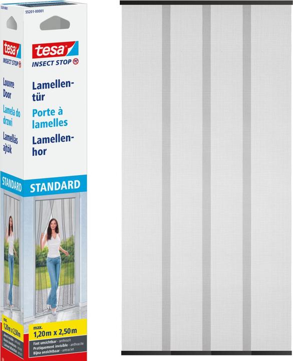 Produktbild tesa Insektenschutz STANDARD Lamellentür, Vorhang mit Klettverschluss, ohne Bohren (120 x 250 cm)