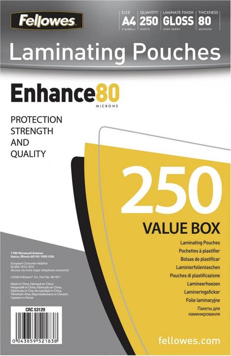 Actual product image Fellowes Enhance 80 (A4, 250 Piece, 80 µm)