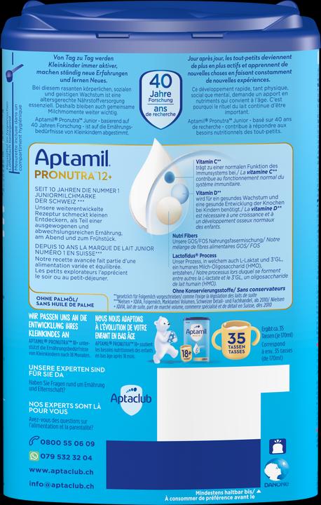 Valori nutrizionali e ingredienti Aptamil Pronutra Junior 12+ (800 g, a partire da 12 m.)