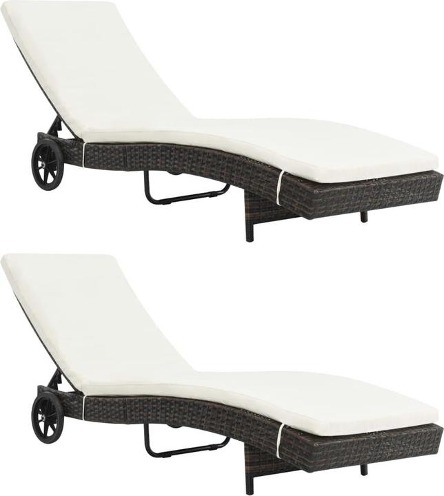 Actual product image VidaXL Sonnenliegen 2 Stk. mit Rollen und Auflagen Poly Rattan (60 cm)
