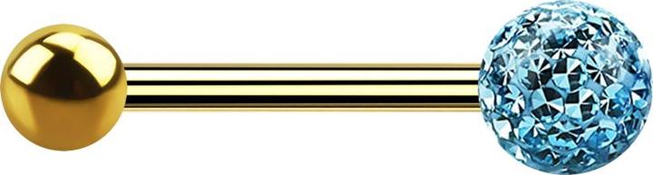 Produktbild Star Piercing Barbell vergoldet mit Kugel und Kristallkugel aqua Epoxy Schutzschicht (Titan G23, ohne Messing)