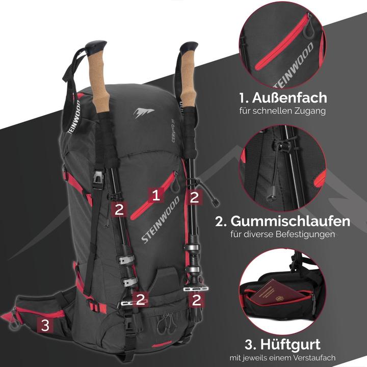 Produktbild Steinwood Wanderrucksack 35L - Wasserabweisend, mit Regenschutz & Rückenbelüftung (36 l)