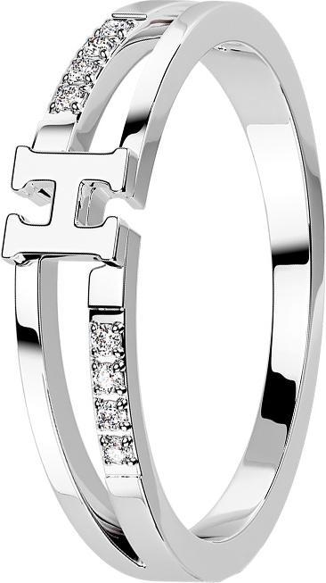 Image du produit Star Piercing Bague argent deux anneaux avec huit cristaux et la lettre H (55, 900 Platine)