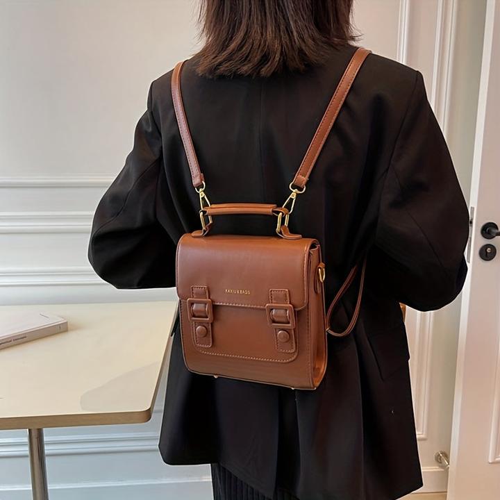 Produktbild Only-Bags.Store Vintage Klappe Rucksack, Schnalle Dekor Schule Tasche, PU Top Handle Crossbody Bag