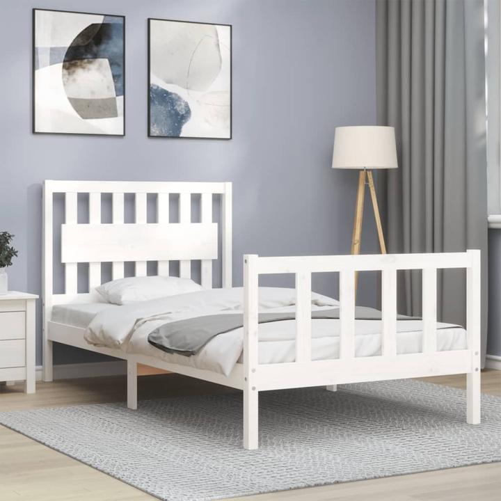 Produktbild VidaXL Massivholzbett mit Kopfteil Weiss 100x200 cm (100 x 200 cm)