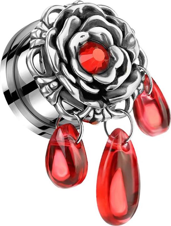 Actual product image Star Piercing Flesh plug flower crystal red pendant glass drop (Surgical steel 316L, Brass)