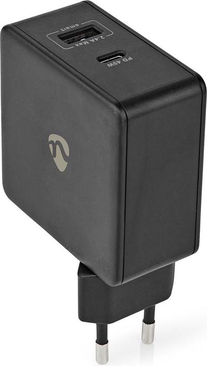 Actual product image Nedis Mains charger Fast charging function PD3.0 45W 1x 2.4 A / 1x 3.0 A Number of outputs: 2 USB-A/U (57 W)