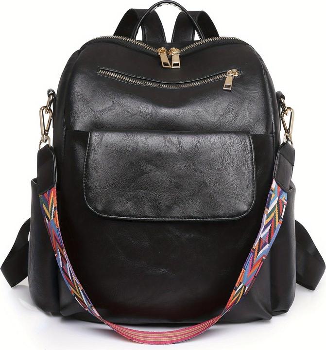 Only-Bags.Store Retro Solid Color Rucksack Geldbörse, Geometrische breiten Riemen Umhängetasche, Mode PU Leder