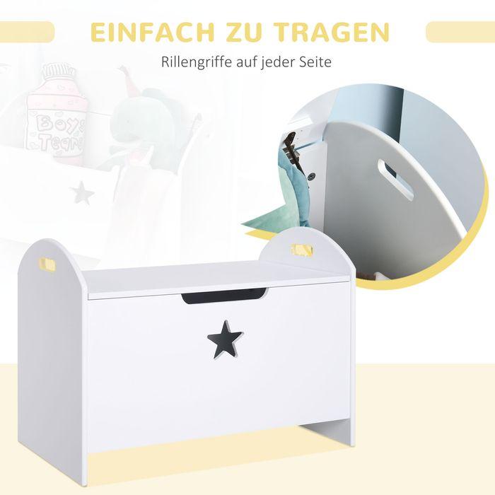Image du produit Swisshandel24 Coffre à jouets Coffre de rangement pour enfants Coffre de siège Charnière de sécurité Blanc MDF 62