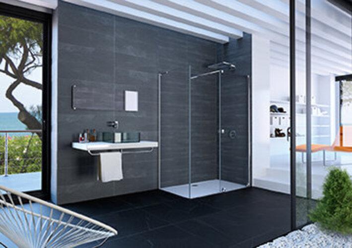 Actual product image Hüppe HÃPPE Xtensa pure side panel for walk-in sliding door 1-piece, with fixed segment, width:100cm, lef (211 cm, 106 cm, 6 cm)
