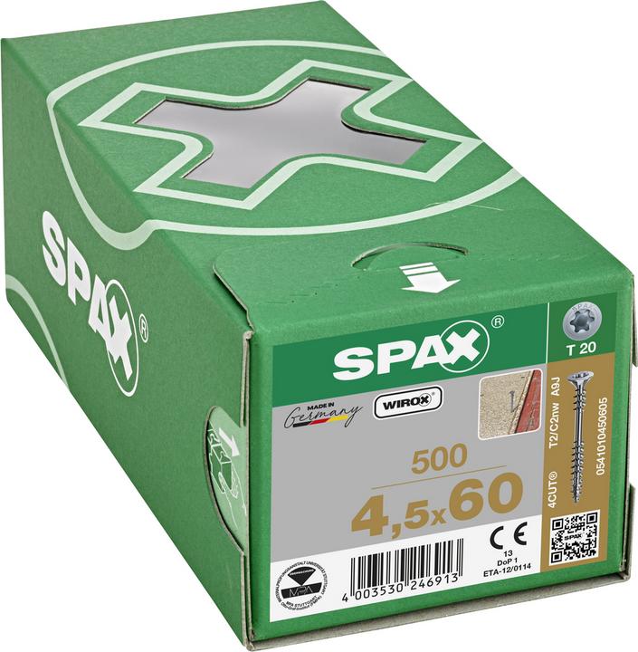 Immagine prodotto Spax Vite di installazione R 89015 Seko Filetto di fissaggio/punta/T-STAR 4,5 x 60 -T20 Acciaio WIROX (500 Viti per pezzo)